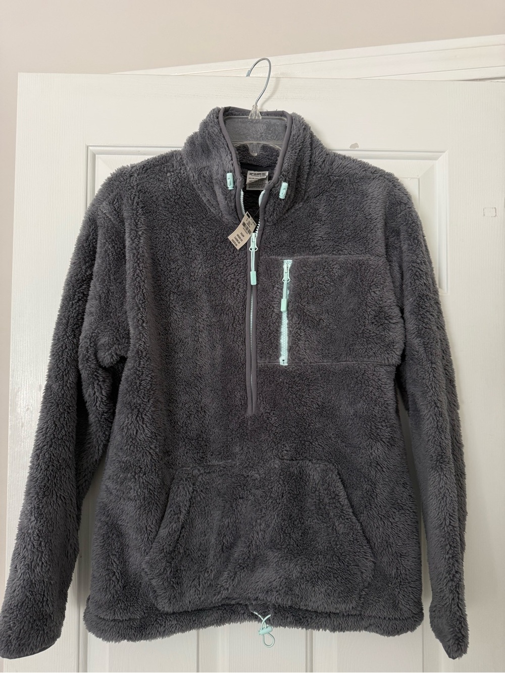 PINK Victorias Secret Cozy Gray Sherpa Quarter-Zip Pullover